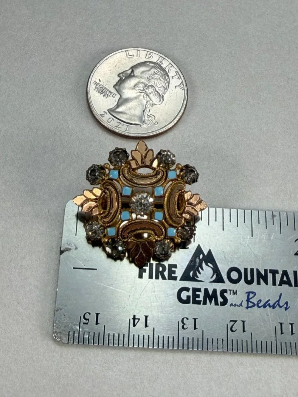 Antique Stunning Gold Filled Enamel Rhinestone Brooch Art Deco Pin